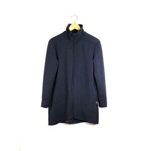 MPG Women's Black Longline Zip Up High Collar Ribbed Jacket size S Tunic Casual